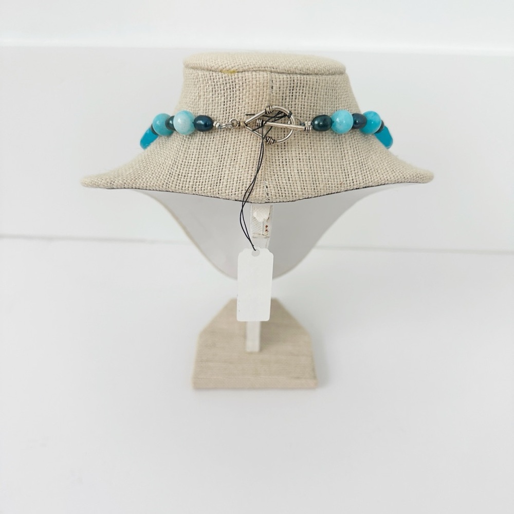 NWT Genuine Quartz, Hematite & Pearls Necklace Blue Black - Picture 3 of 5